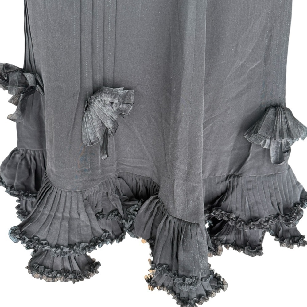 NEW JULIETTE LONGUET Silk Chic Black Ruffled Flower Detail A-Line Skirt Size 10 - Picture 3 of 8